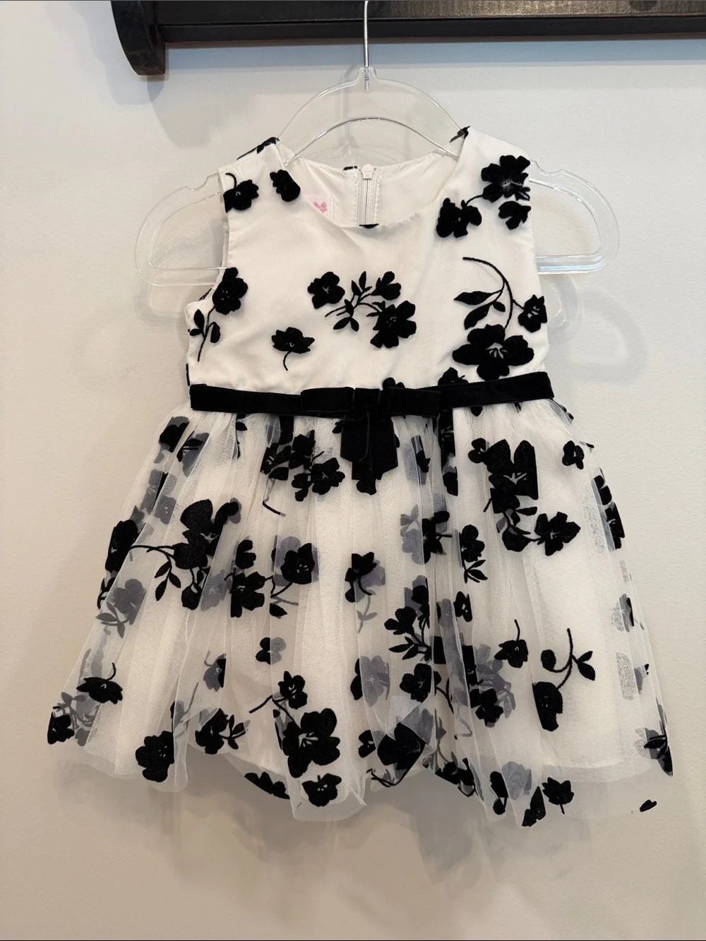 Bonnie Baby Black & White Floral Tulle Dress with Black Faux-Fur Bolero